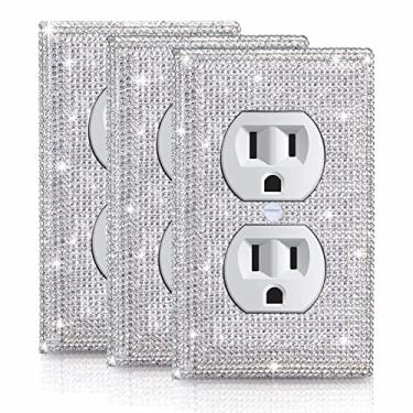 Imagem de Gaocai 3 pçs prata brilhante strass interruptor de luz placa decorativa parede placa para cozinha tomada de casa capa de parede durável tomada de parede