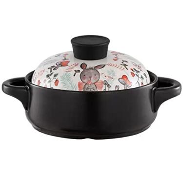 Imagem de Caçarola de cerâmica pote de argila bonito desenho animado padrão animal panelas de sopa panela de cozinha doméstica panela resistente ao calor panela de barro panela de cozinha, coelho 1,1,5L