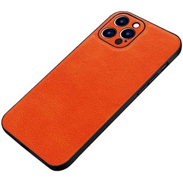 Imagem de HAODEE Capa de telefone traseira, para Apple iPhone 13 (2021) 6,1 polegadas silicone colando couro capa à prova de choque [proteção de câmera atualizada] (cor: laranja)