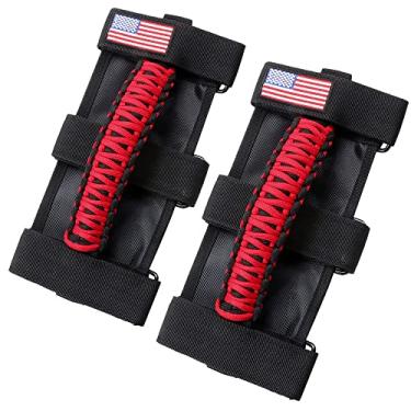 Imagem de Sukemichi Roll Bar Paracord Alças de aderência para Jeep Wrangler JK TJ JL CJ YJ 1987-2020 JT UTV ATV, Bandeira (Vermelha)