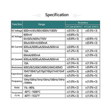 Imagem de Tingpai HT118A Multímetro Fa a de Auto Multímetro de 6000 Contagens de True RMS Medição de Corrente AC/DC Resistência de Corrente de tância Freqüência de Tempe tu Diodo de Teste