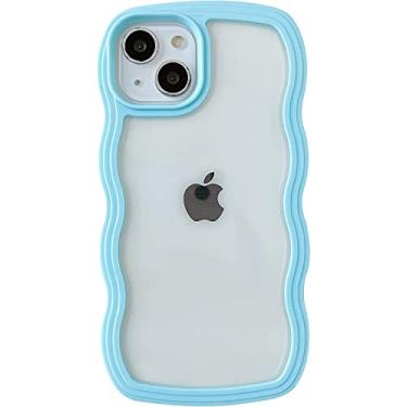 Imagem de Caseative Capa para iPhone 14, linda capa de celular macia à prova de choque em forma de moldura ondulada (azul)