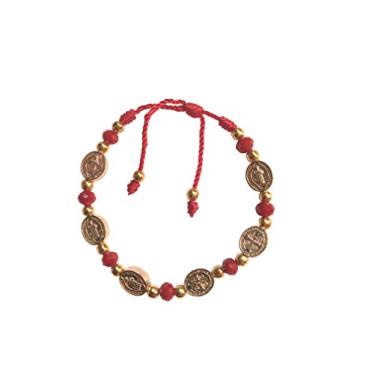 Imagem de Pulseira protetora vermelha Saint Benedict com medalhas Pulsera de San Benito ajustável