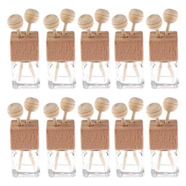 Imagem de Pacote com 10 unidades, 8 ml de vidro transparente para aromatizador de ar para carro, difusor de frascos de perfume de óleo essencial vazio, ornamento de vidro espesso com tampas de madeira, funil, conta-gotas