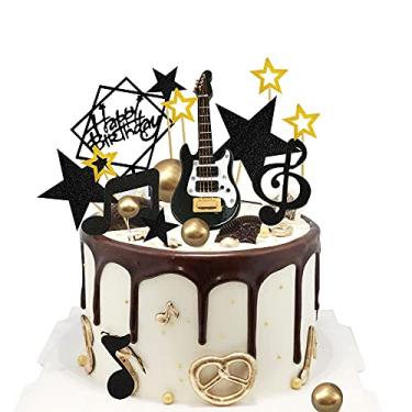 Imagem de 24 peças de topos de bolo de guitarra, notas musicais, topos de bolo de aniversário, decorações de modelo de guitarra 1:12 para festa de músico, festa temática de rock