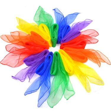 Imagem de Jmkcoz 12 peças lenços quadrados de dança de seda truques de mágica acessórios de desempenho, cachecóis de movimento banda de ritmo, 60 x 60 cm, 6 cores