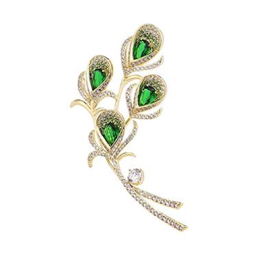 Imagem de KIZQYN Broche feminino vintage avó verde pavão pena broche estilo clássico broche leve e generoso corpete acessórios elegantes acessório de fantasia