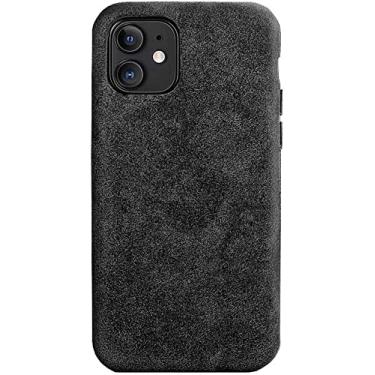Imagem de RAYESS Capa para Apple iPhone 11 (2019) 6,1 polegadas, capa traseira de telefone Alcantara totalmente embalada [proteção de tela e câmera] (Cor: Preto)