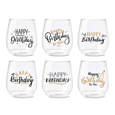 Imagem de TOSSWARE POP 400 ml Vino Golden Birthday Series, conjunto de 6, óculos recicláveis, inquebráveis e com estampa de plástico transparente