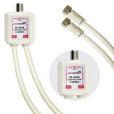 Imagem de GROWORD Divisor de satélite 5-2500MHz, divisor CATV bidirecional com cabo coaxial RG6 e 2 conectores, para passar energia para LNB, melhorar a qualidade do sinal da antena de satélite de TV HD,