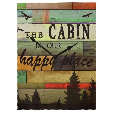 Imagem de pingpi The Cabin is Our Happy Place Bandeira de jardim vertical, dupla face, primavera, verão, quintal, decorativa, para ambientes externos, 32 x 45 cm