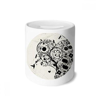 Imagem de DIYthinker Caixa de moedas de cerâmica preta e branca com contornos de grão de arte caixa de dinheiro porta-moedas presente de cofrinho