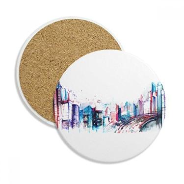 Imagem de Prédio moderno arranha-céus aquarela copo copo copo protetor de mesa pedra absorvente