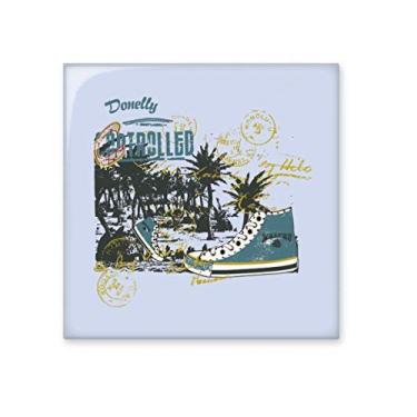 Imagem de Alpargatas de lona, ilustração de coqueiro, azulejo de cerâmica, decalque brilhante, pedra adornada de tijolo esmaltado