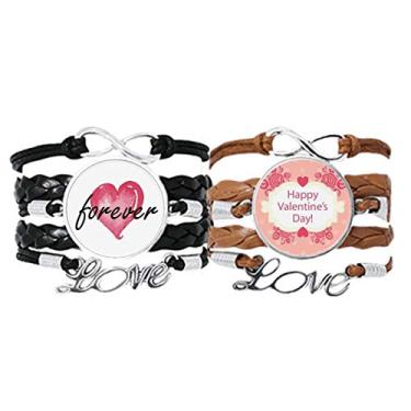Imagem de DIYthinker Pulseira rosa e branca para o Dia dos Namorados com alça de mão corda de couro Forever Love conjunto duplo