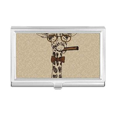 Imagem de Carteira com porta-cartões de visita marrom com desenho de girafa