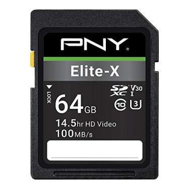 Imagem de PNY Cartão de memória flash 64GB Elite-X Class 10 U3 V30 SDXC - 100MB/s, Classe 10, U3, V30, 4K UHD, Full HD, UHS-I, SD de tamanho completo
