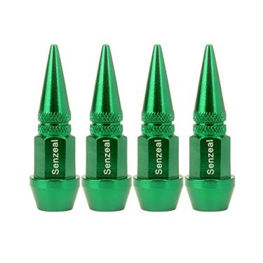 Imagem de Senzeal 4X tampas de válvula de pneu de alumínio polido estilo spike longo empale verde