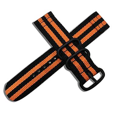 Imagem de Pulseira 20mm Militar Nylon compatível com Samsung Galaxy Watch Active 1 e 2 - Galaxy Watch 3 41mm - Galaxy Watch 42mm - Amazfit GTR 42mm - Amazfit GTS - Marca LTIMPORTS (Preto/Laranja)