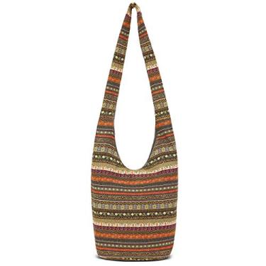 Imagem de Bolsas de ombro femininas moda lona hippie bolsas transversais boêmias estampas de animais bolsas Hobo, Verde-laranja