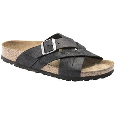 Imagem de Birkenstock Sand lia masculina Lugano - Largura regular, Couro lubrificado preto, 9-9.5 Narrow