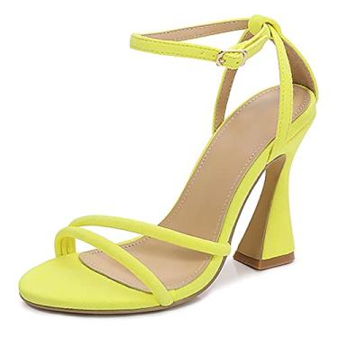 Imagem de Sandálias femininas de verão bico redondo aberto salto agulha salto alto sapato sapato sandália de festa casamento, amarelo, 39 EU / 8 EUA