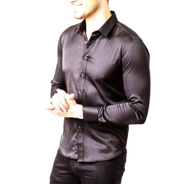 Imagem de Camisa Social Masculina Slim Preta Manga Longa Zune