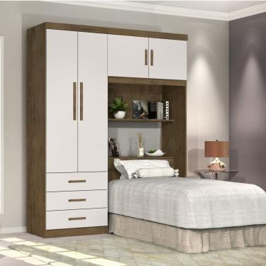 Imagem de Guarda Roupa Solteiro com Cabeceira 4 Portas Cancun J&A Móveis Jequitibá/Off White