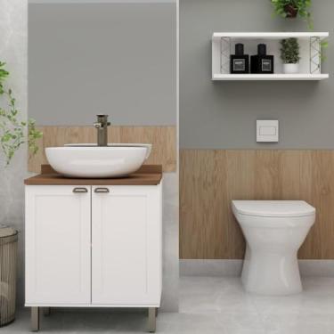 Imagem de Gabinete para Banheiro 2 Portas Provençais sem Cuba 100% Mdf com 1 Nicho com Metalon Branco Fosco