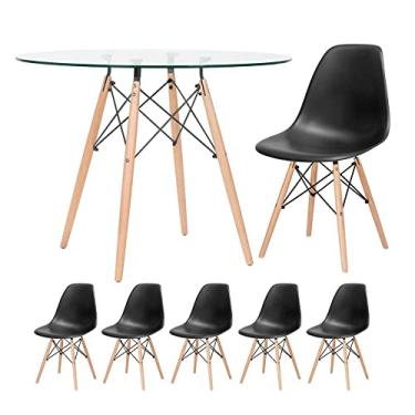 Imagem de Loft7, KIT - Mesa de vidro Eames 100 cm + 5 cadeiras Eiffel DSW preto