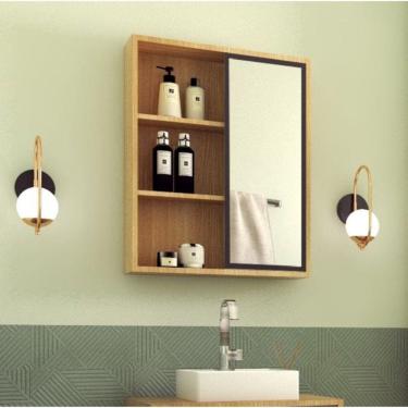 Imagem de Armário de Banheiro com Espelho 1 Porta de Correr 2 Preteleiras Julia Mel/Grafite