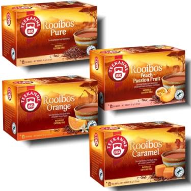 Imagem de Chás Rooibos Teekanne - 4 sabores - Puro, Pêssego com Maracujá, Laranja e Caramelo - 35g / 20 saquinhos cada - Total 140g / 80 saquinhos