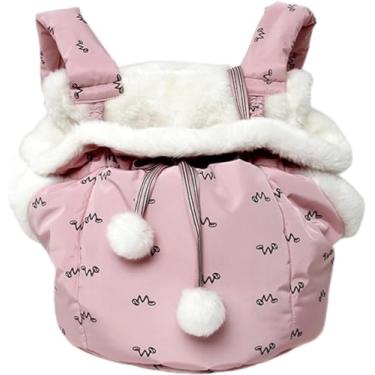 Imagem de Mochila para transportar gatos, quente, para animais de estimação, pequenos, cães, inverno, para atividades ao ar livre, pendurado, sacos de peito, 2-5kg, suporte de carga, rosa