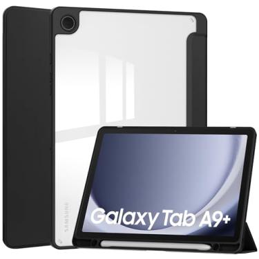 Imagem de Capa fina resistente compatível com Samsung Galaxy Tab A9 Plus SM-X210/SM-216/SM-X218 11 polegadas com parte traseira transparente transparente e capa de moldura TPU à prova de choque, suporta