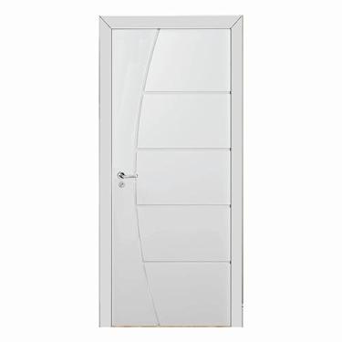 Imagem de Kit Porta de Madeira 210x90cm Frisada Laqueada Direita Moldufama Branco