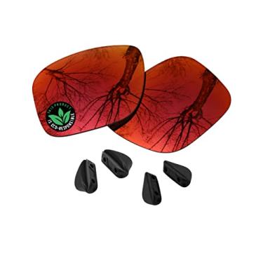 Imagem de Raydi Lentes de reposição de policarbonato e protetores de nariz para óculos de sol retangulares Oakley Drop Point OO9367 - Espelho Vermelho Fogo - Polarizado