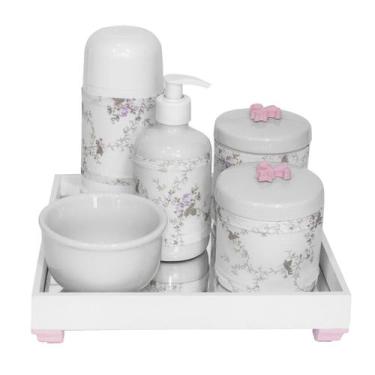 Imagem de Kit Higiene Espelho Completo Porcelanas, Garrafa Pequena E Capa Flor D