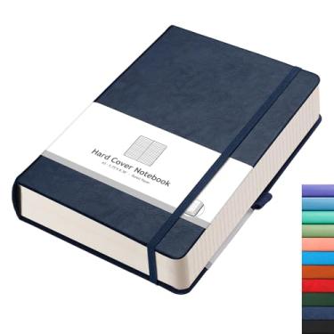 Imagem de AHGXG Caderno grosso forrado – Caderno pautado A5 com 320 páginas numeradas para escrita, papel pautado de 100 g/m², capa dura de couro, para mulheres e homens, escritório, escola, 14 cm x 21 cm - azul escuro