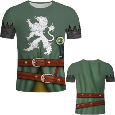 Imagem de Camiseta masculina com estampa 3D medieval cavaleiro cosplay estilo retrô armadura de cavaleiro camiseta legal manga curta, Branco, M