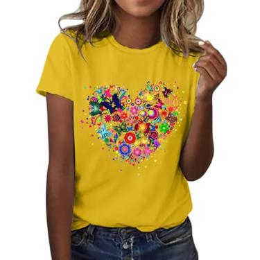 Imagem de Camiseta feminina Cinco de Mayo Love Butterfly Floral Mexican Fiesta verão casual macia túnica leve, Amarelo, M
