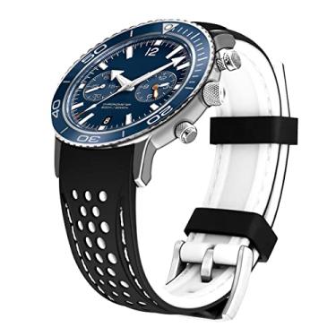 Imagem de Kai Tian Pulseira de relógio durável de borracha esportiva de corrida de 20 mm com extremidades curvas de silicone em dois tons preta (costura branca) para homens e mulheres