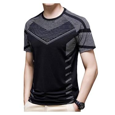 Imagem de Camiseta masculina atlética de manga curta, caimento solto, gola redonda, lisa, alta elasticidade, macia, Cor 2, XXG