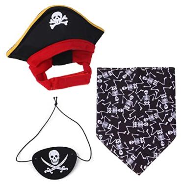 Imagem de XIAOYU Conjunto de 3 peças de fantasia de pirata de cachorro de Halloween chapéu pirata de pirata bandana triangular e pirata venda para cachorro gato cosplay de Halloween, preto