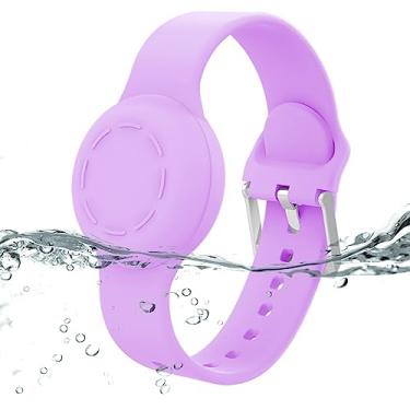 Imagem de Pulseira impermeável para crianças, suporte oculto de silicone compatível com Apple Air Tag, rastreador GPS, pulseira ajustável antiperda para crianças pequenas (roxa)