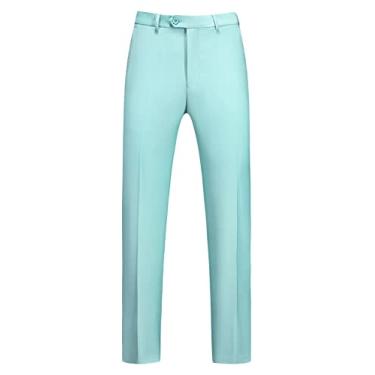 Imagem de Calça masculina slim fit cor lisa skinny vestido clássico negócios casamento terno calças, Verde menta, 38W x 32L