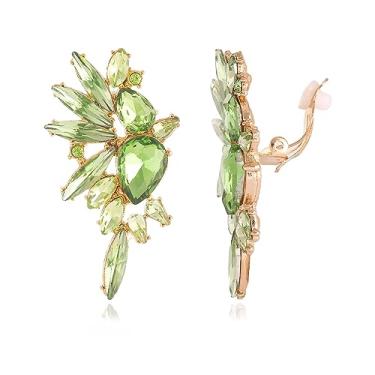 Imagem de Met-edianger Brincos vintage de strass com clipe de cristal retrô, brincos pendentes não perfurados para mulheres e meninas, Zinco, Strass Vidro