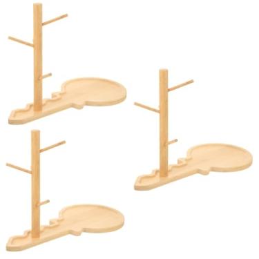 Imagem de 4 conjuntos de porta-copos de chave Suporte de mesa para joias Suporte para canecas Rack de madeira para relógio Organizador Porta-chaves para árvore Organizador de exibição de joias Bandeja de doces
