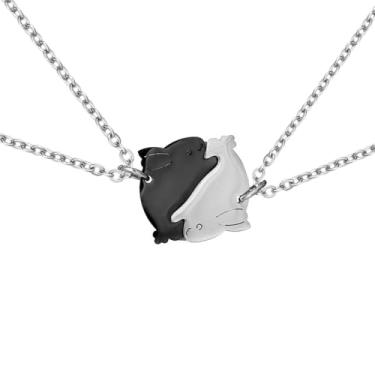 Imagem de Kumshunie Colar combinando com pingente de coelho de aço inoxidável para 2 casais BFF joias presentes para mulheres amantes de animais, Metal, Zircônia cúbica