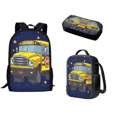 Imagem de Wismoutput Mochila escolar Starry-Sky Younger para escola e viagem, lancheira, papelaria, ônibus escolar, ombro, mochila 43 cm, 3 peças para crianças