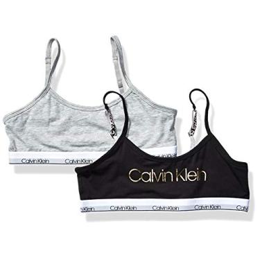Imagem de Calvin Klein Sutiã de treinamento de algodão para meninas com alças ajustáveis, pacote com 2, Pacote com 2 - preto, cinza mesclado, Medium